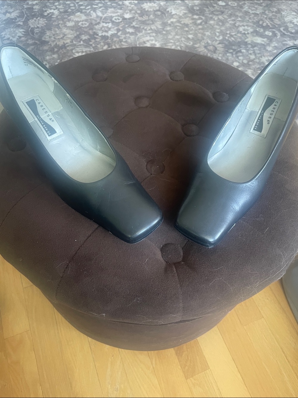 Carrera Black Leather Square-Toe Heels